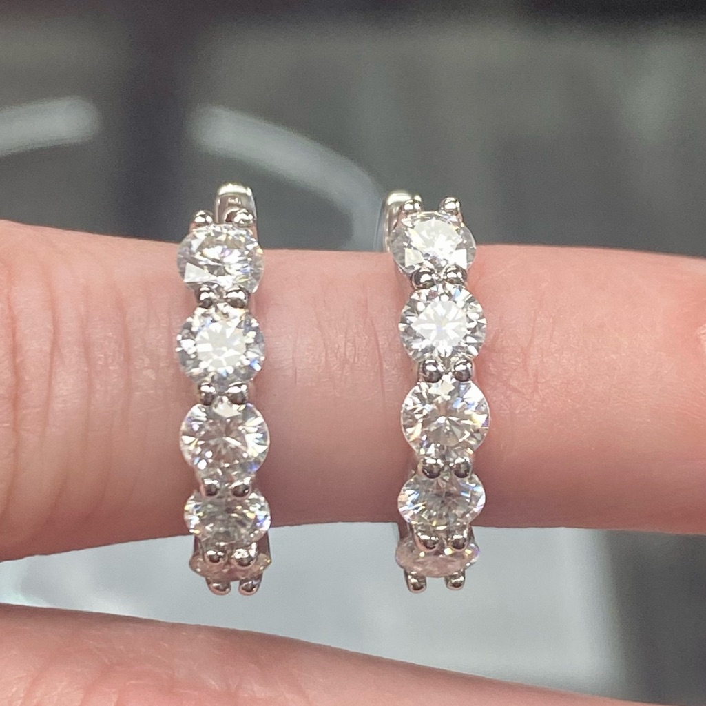 2 Carat Diamond Hoop Earrings - 5 Stone Diamonds Bday Huggie Hoops